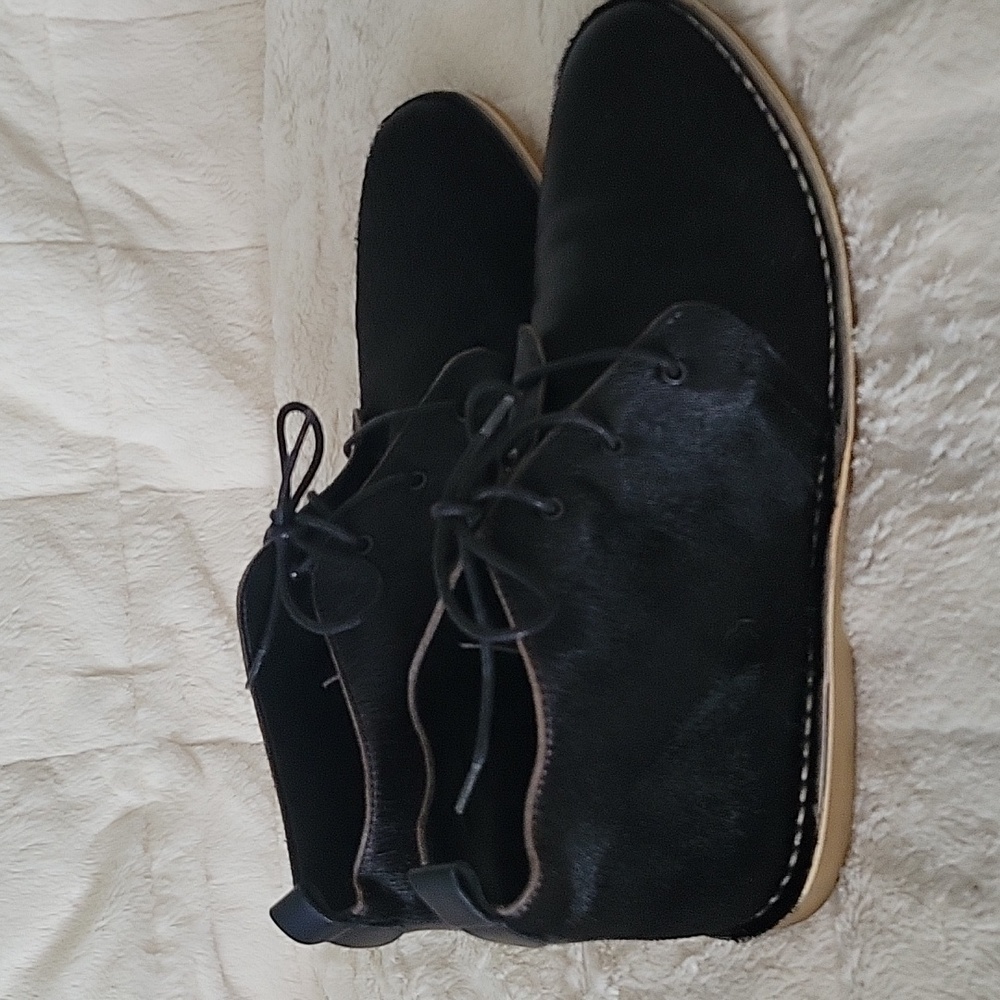 Zara Flat Leather Ankle Boots cow Furskin Size 41 Poited Toes Lace-up